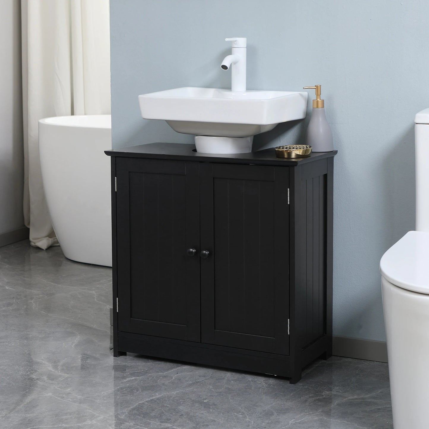HOMCOM Under Sink Vanity Cabinet With 2 Doors And Shelf