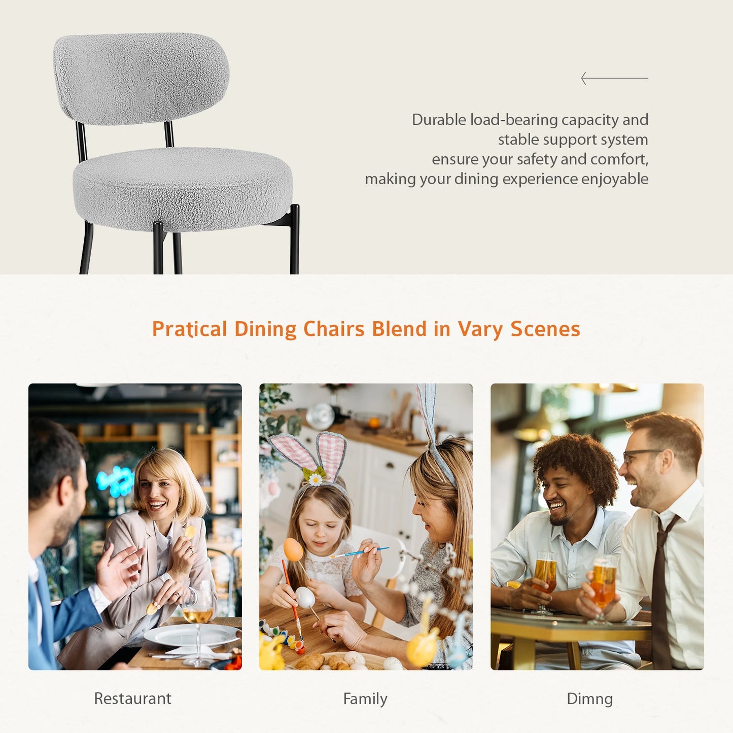 JHK Ergonomic Round Dining Chairs, Set Of 2, Plush Fabric