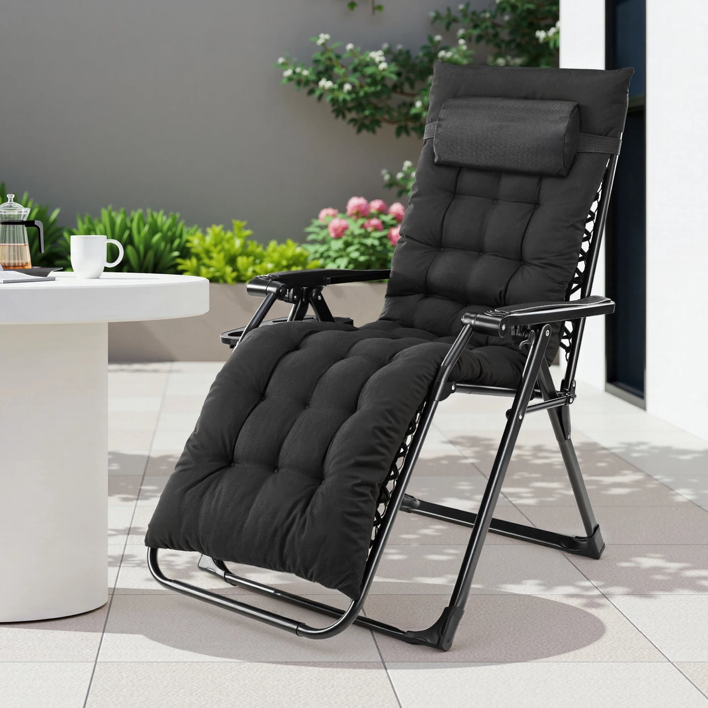 JHK Zero Gravity Recliner Folding Outdoor Lounge Chair With Cup Holder
