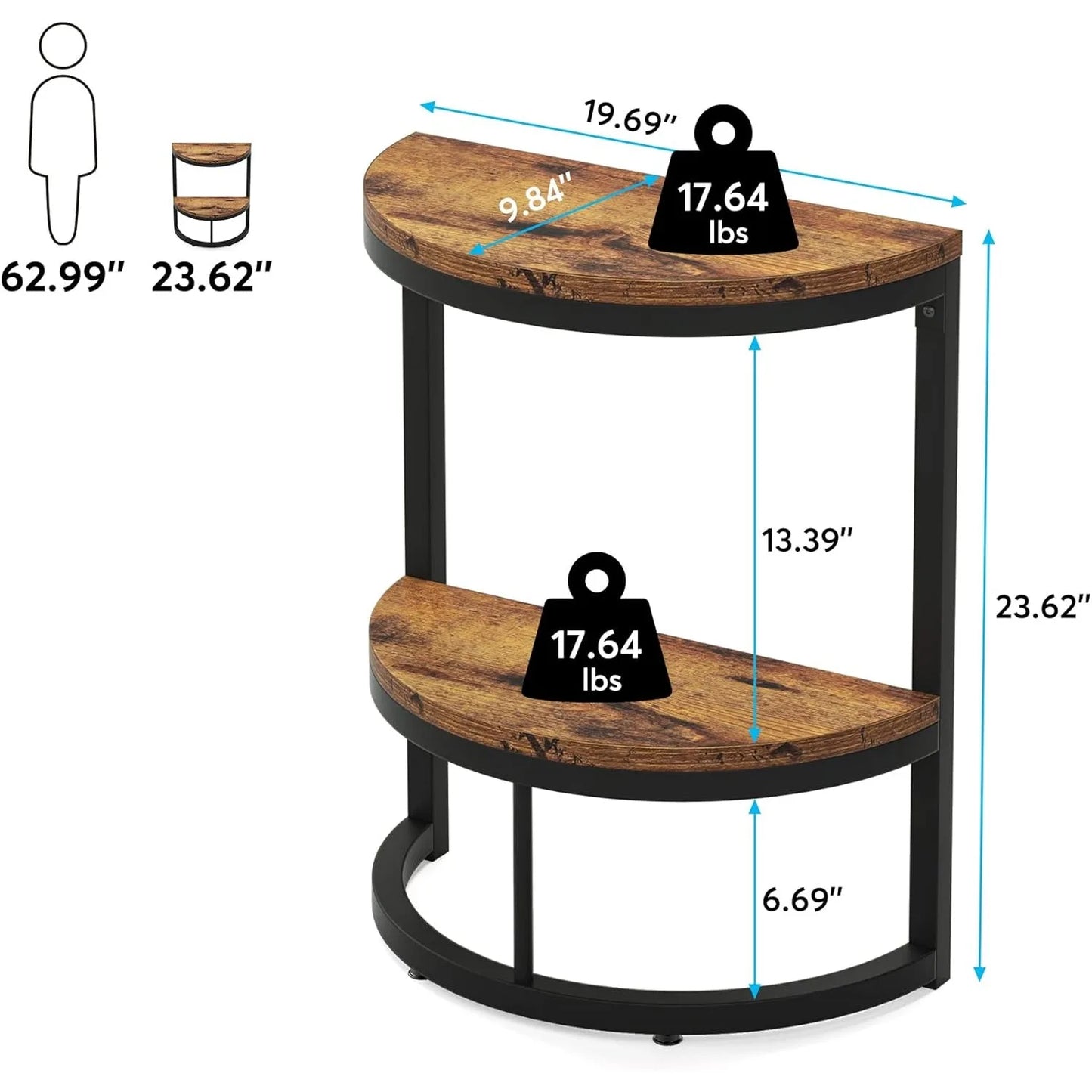 LITTLE TREE 2 Tier End Table Semi Circle with Storage