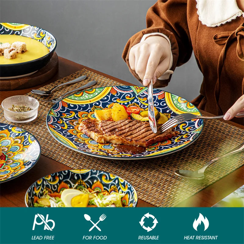 Retro Ceramic Dinnerware Set With Plates And Bowls Collection