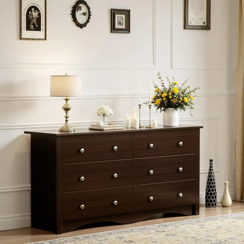 Six Drawer Dresser For Bedroom With Modern Design Storage