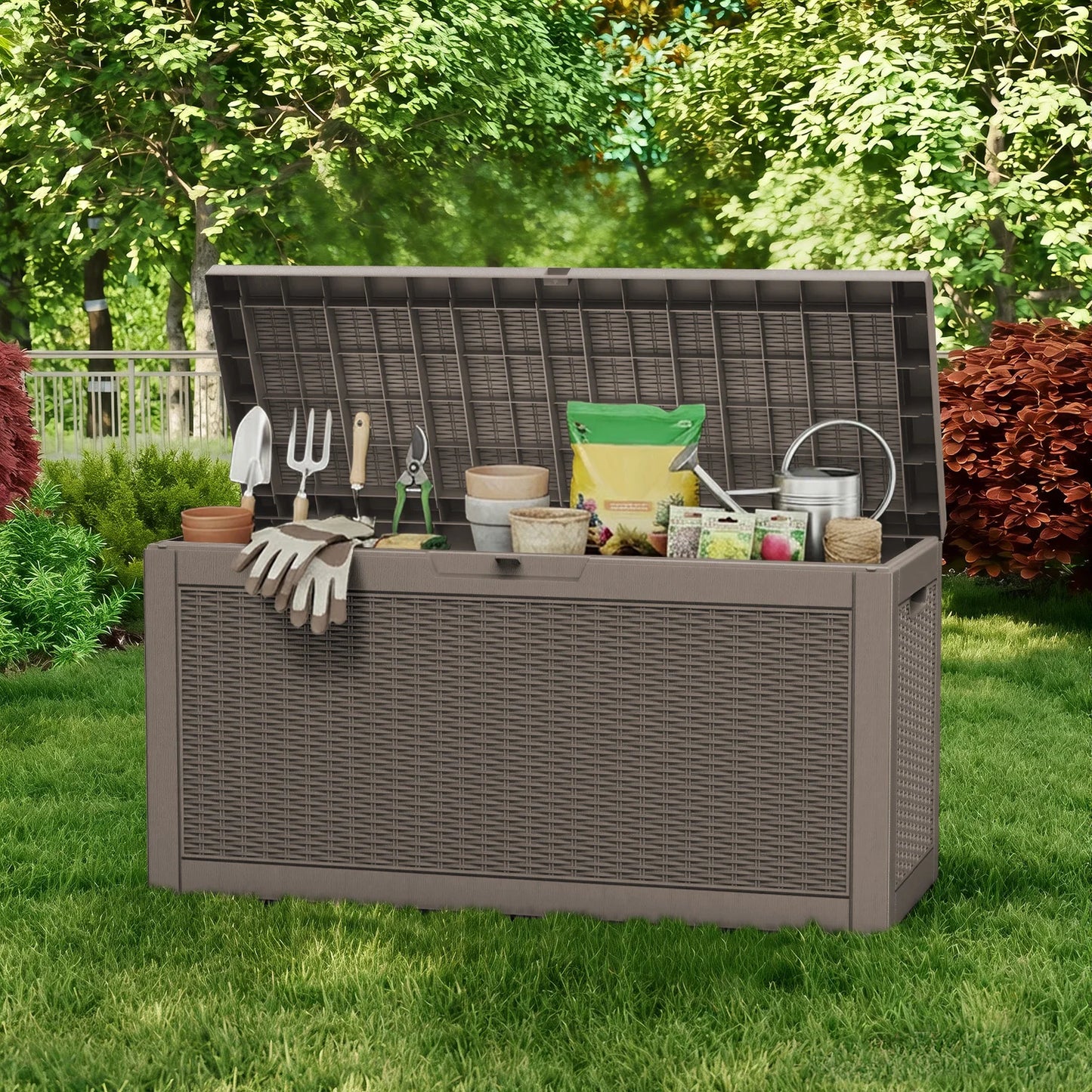Outdoor Resin Deck Storage Box Lockable For Patio Furniture
