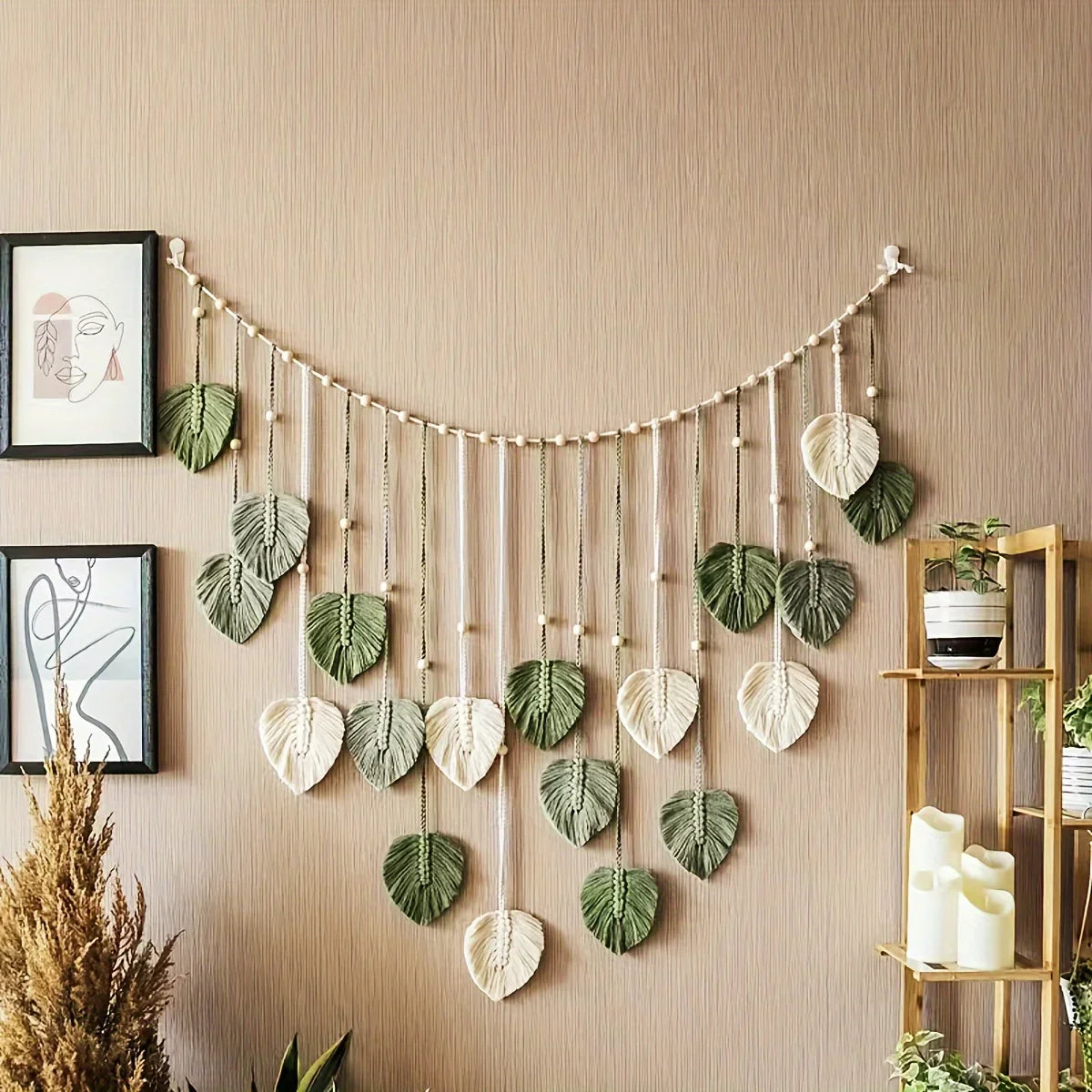 Modern Woven Wall Decor Leaves Bohemian Hanging Art Feathers Gift