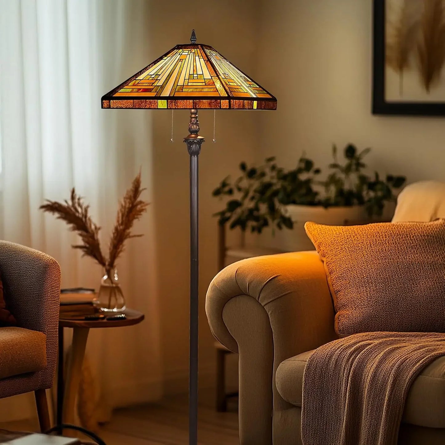 Tiffany Stained Glass Floor Lamp 2-Light Antique Style
