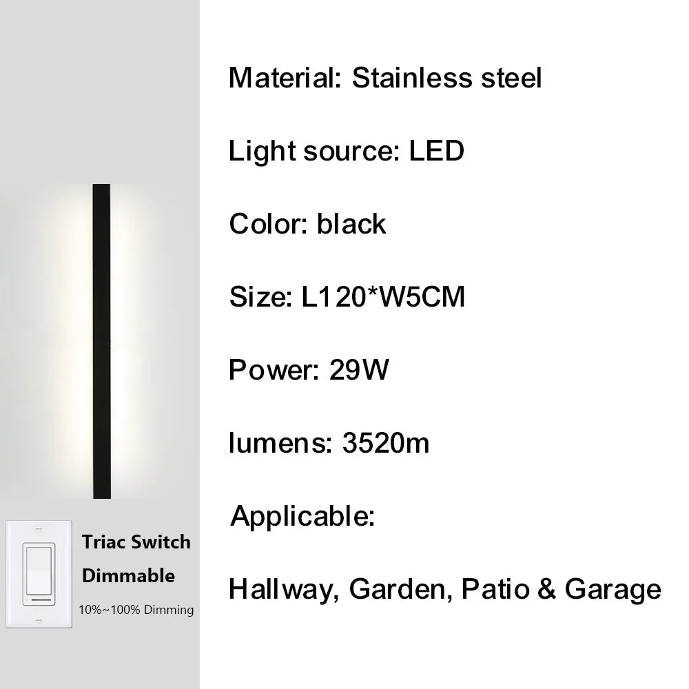 IISINUO Outdoor Porch Wall Light Stainless Steel IP67 Waterproof Dimmable