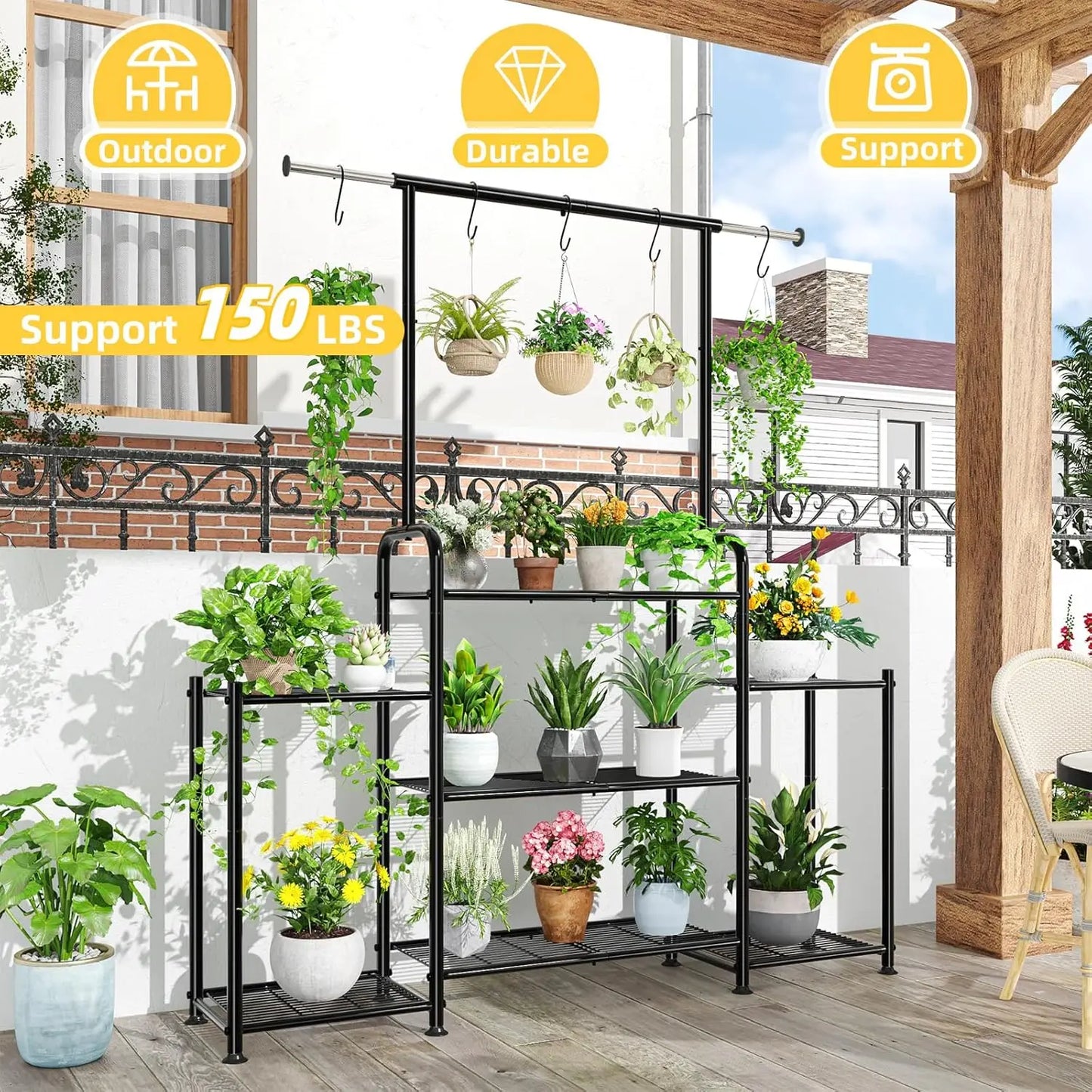 3-Tier Metal Plant Stand Indoor Outdoor Hanging Shelf For Pots