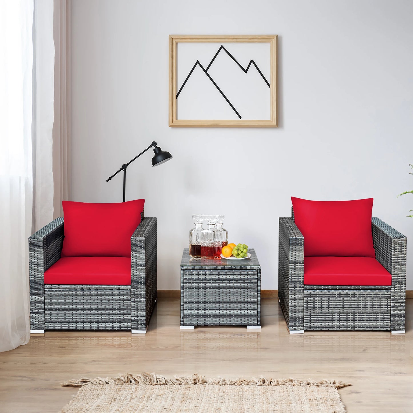 HOMASIS 3-Piece Patio Rattan Bistro Set Cushioned Sofa Table