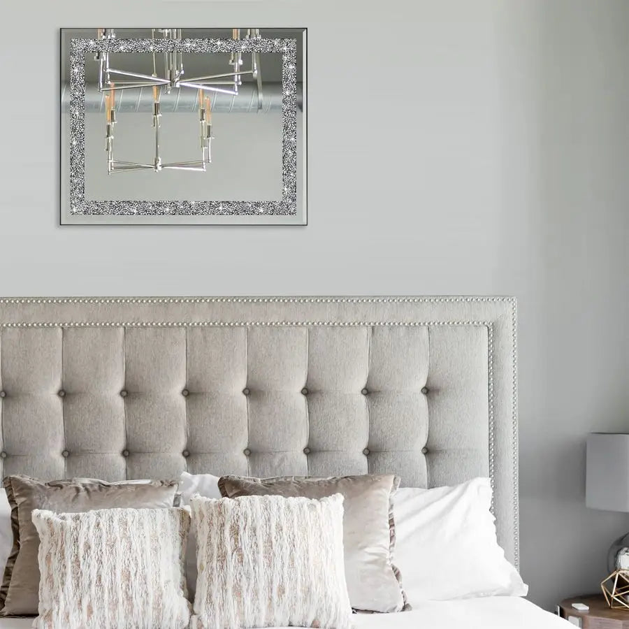 Rectangular Wall Mirror With Crystal Diamond Accents
