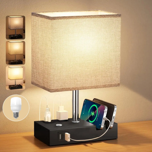 SZRSTH Dimmable Bedside Table Lamp With USB Charging Ports