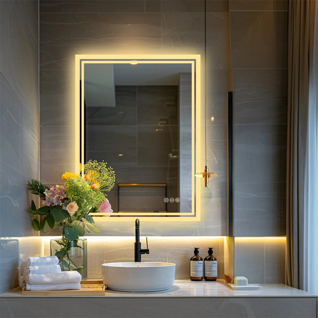 Luvodicri Illuminated LED Backlit Frameless Dimmable Defog Bathroom Mirror