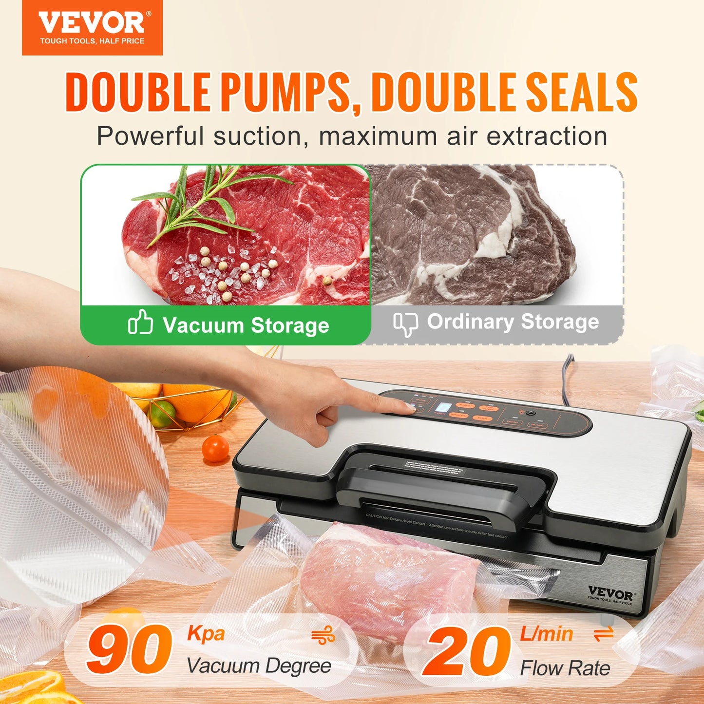 SucceBuy Vacuum Sealer 90KPa 130W With Free Vacuum Bags Included