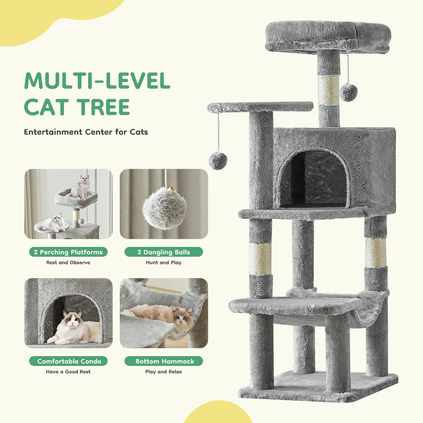 JHK Cat Tree Tall Multi Cat Climbing Tower With Sisal