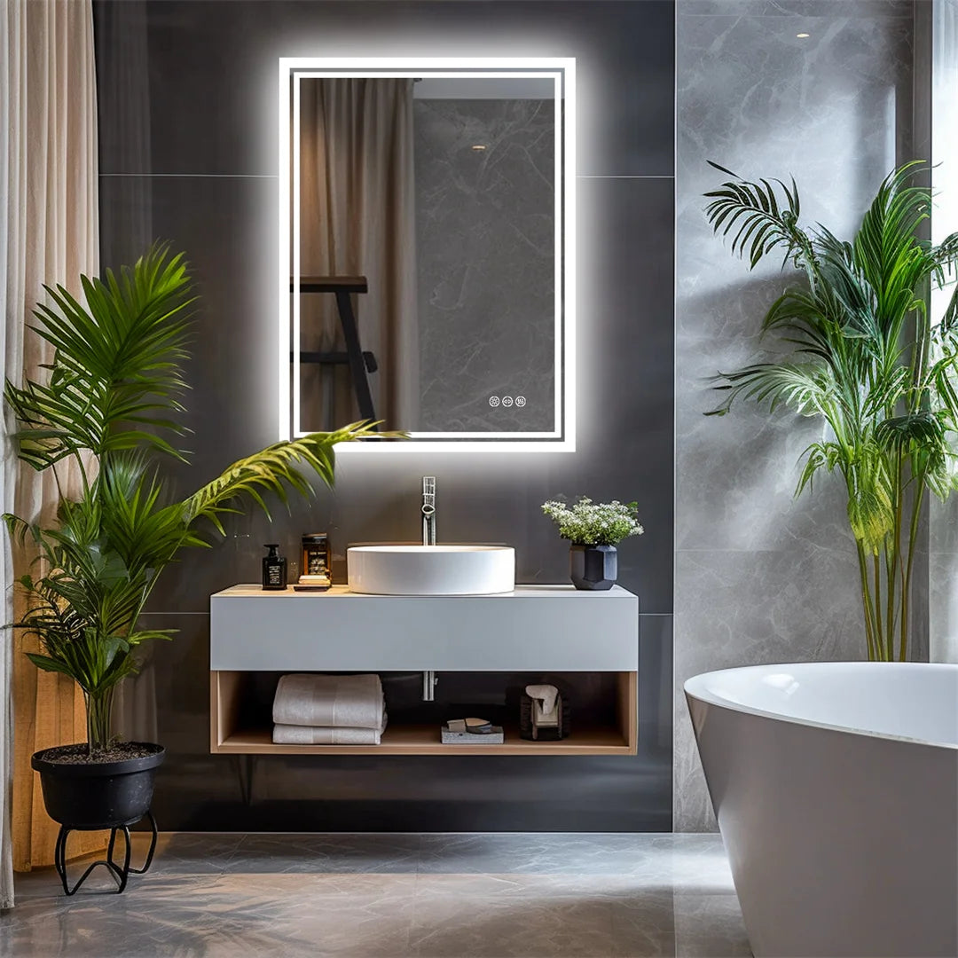 Luvodicri Illuminated LED Backlit Frameless Dimmable Defog Bathroom Mirror