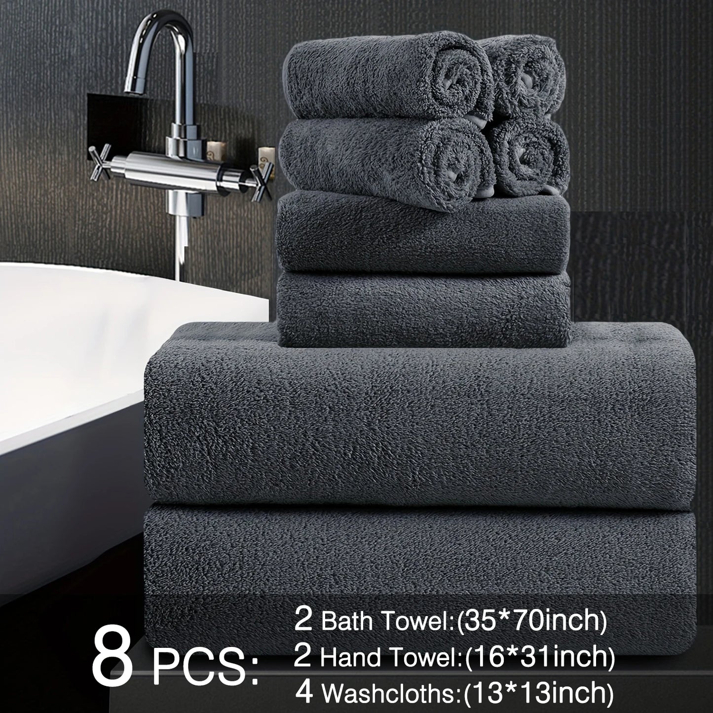 Belista Oversized Bath Towels Set Eight Piece Includes Towels Washcloths