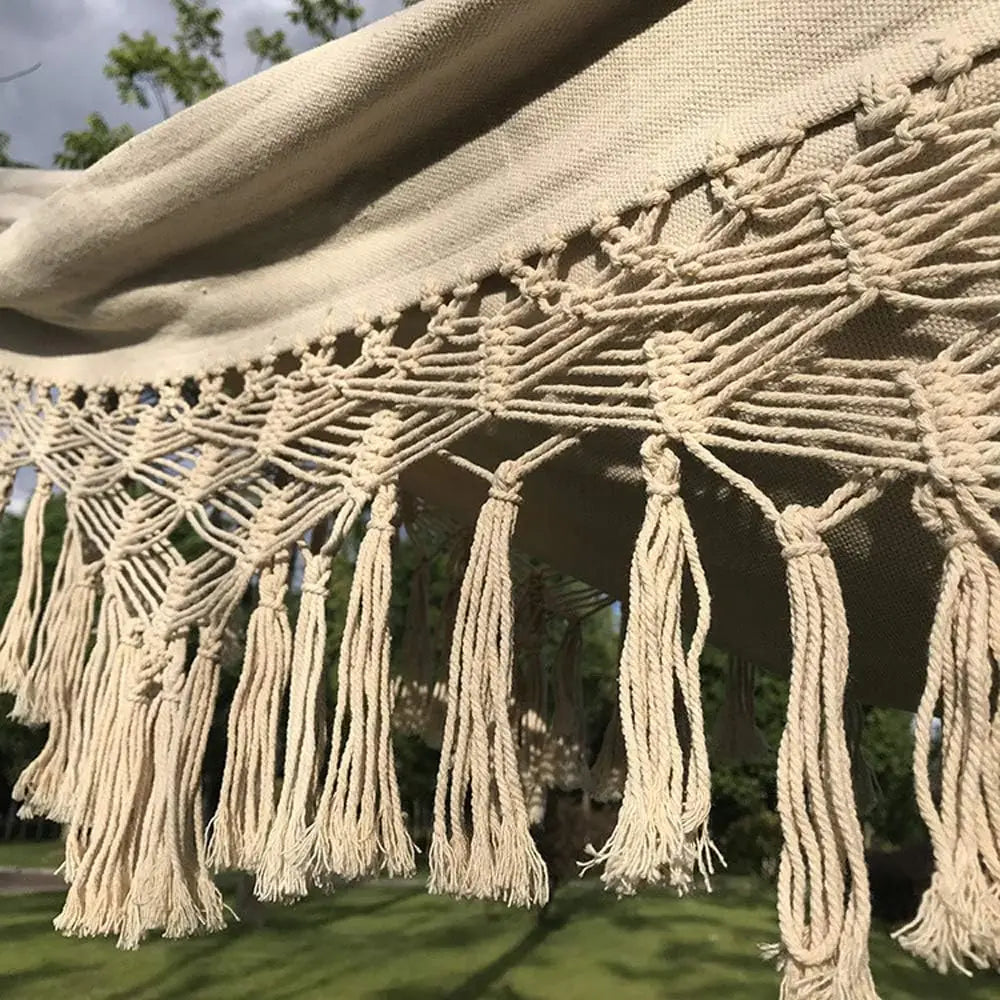 Handmade Cotton Hammock With Crochet Fringe Indoor Outdoor Boho