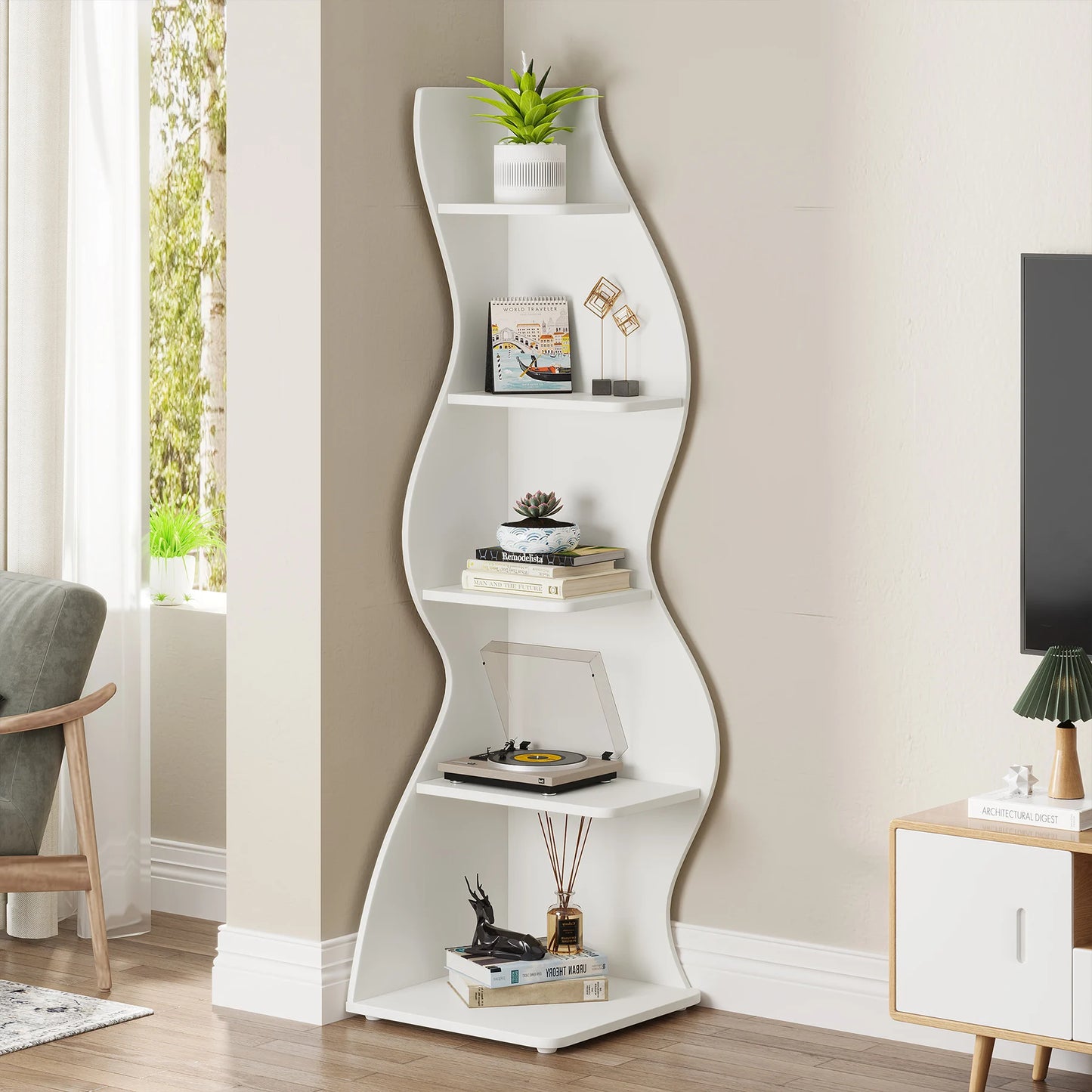 Tribesigns 5-Tier Corner Shelf Wall Mount Bookshelf