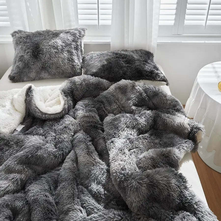 Faux Fur Shaggy Comforter Set Plush Sherpa Reversible Bedding
