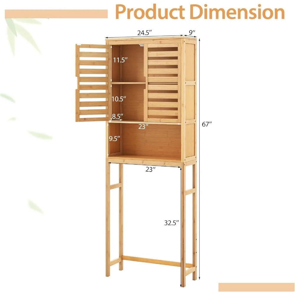 RBXC Freestanding Bamboo Over Toilet Storage Cabinet With Doors