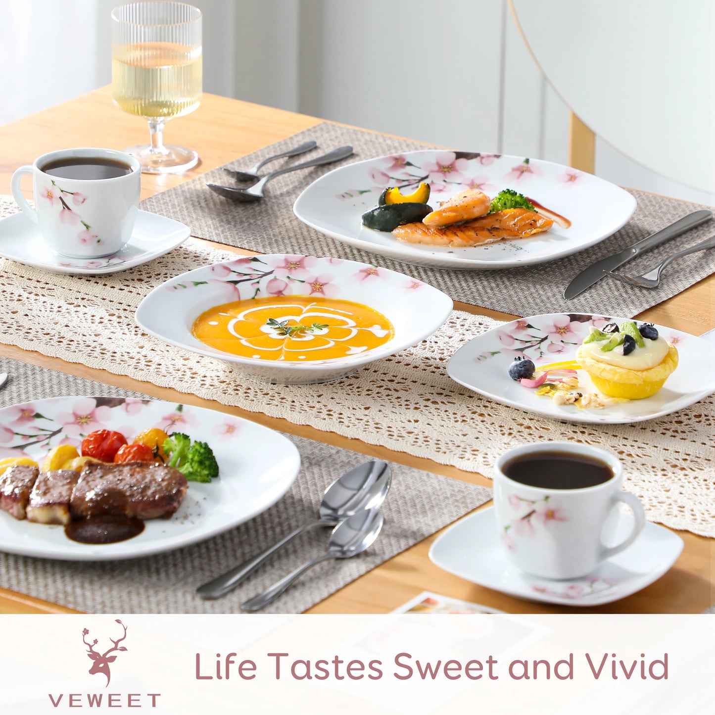 MALACASA Floral Porcelain Dinnerware Set Service For 6