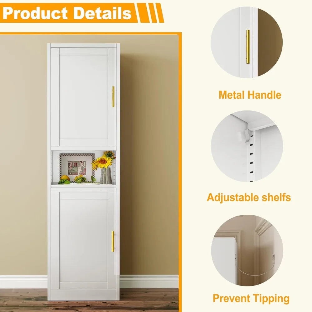 Tall Narrow Storage Cabinet With 4 Adjustable Shelves For Home