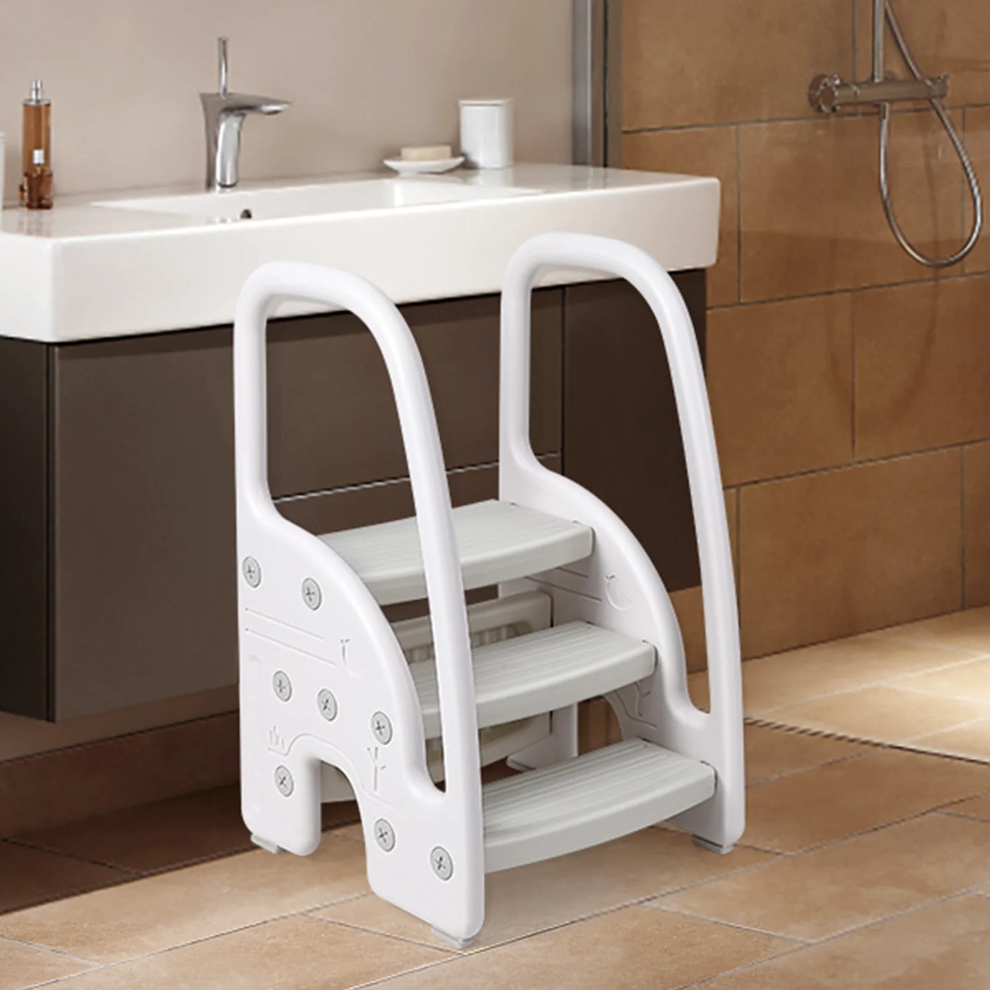 Toddler Step Stool With Handles, 3-Tier Plastic For Bathroom Kitchen