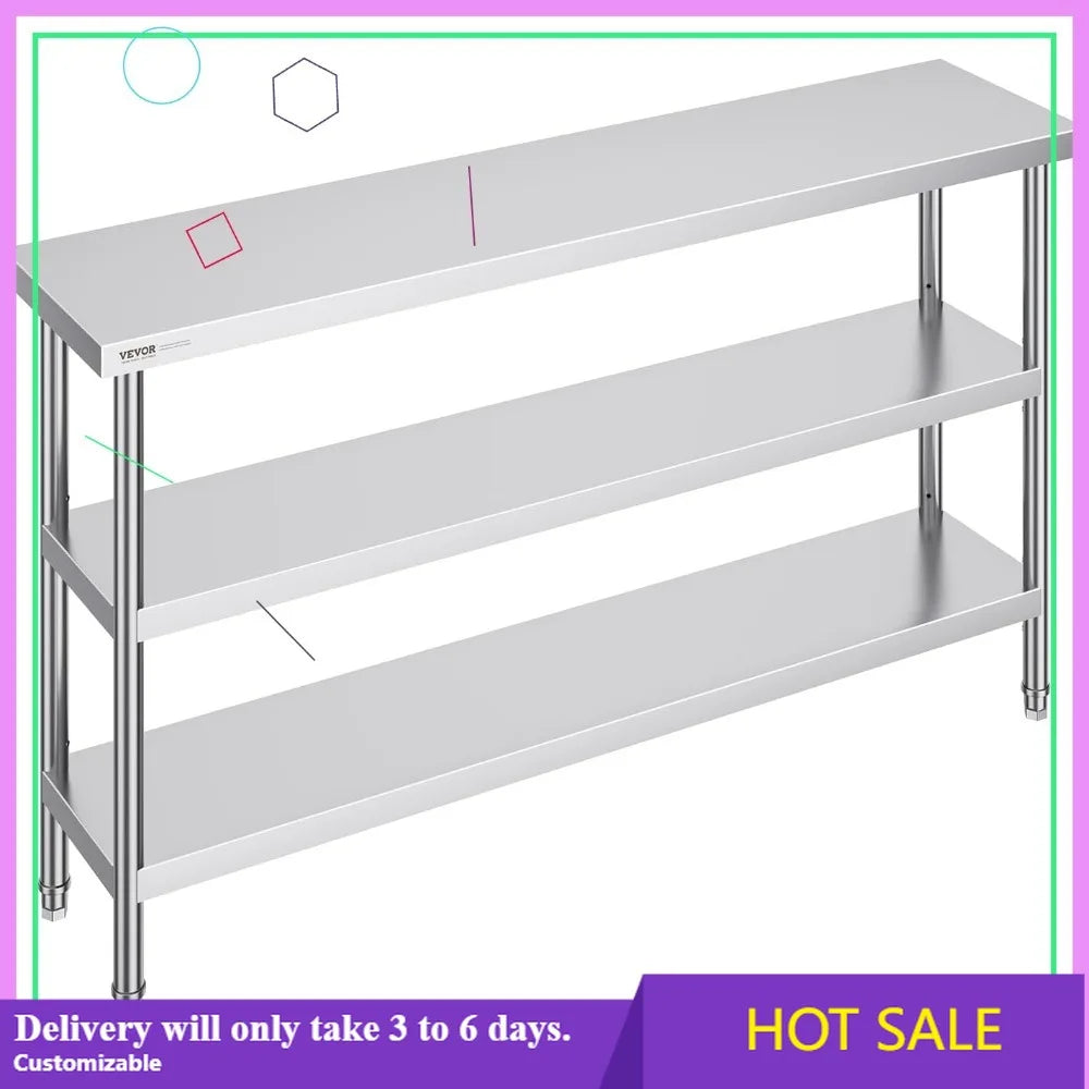 Commercial Stainless Steel Heavy Duty Work Table With Adjustable Shelves
