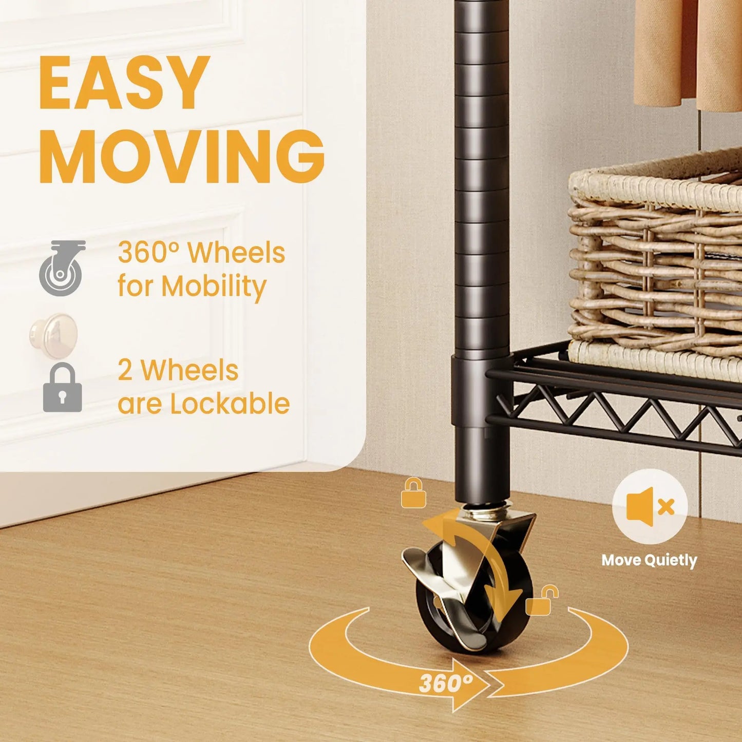 HiMISS 3 Tier Rolling Garment Rack Dual Rods With Wheels