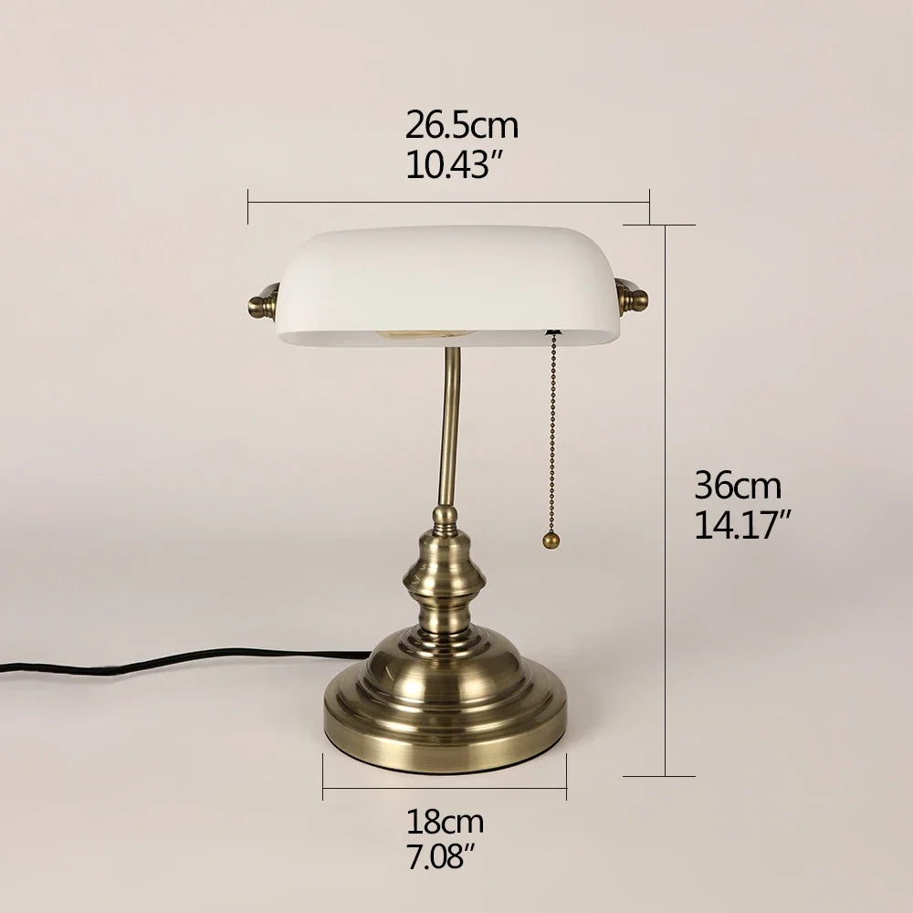 Newrays Desk Lamp Glass Banker Style Table Light Zipper Switch