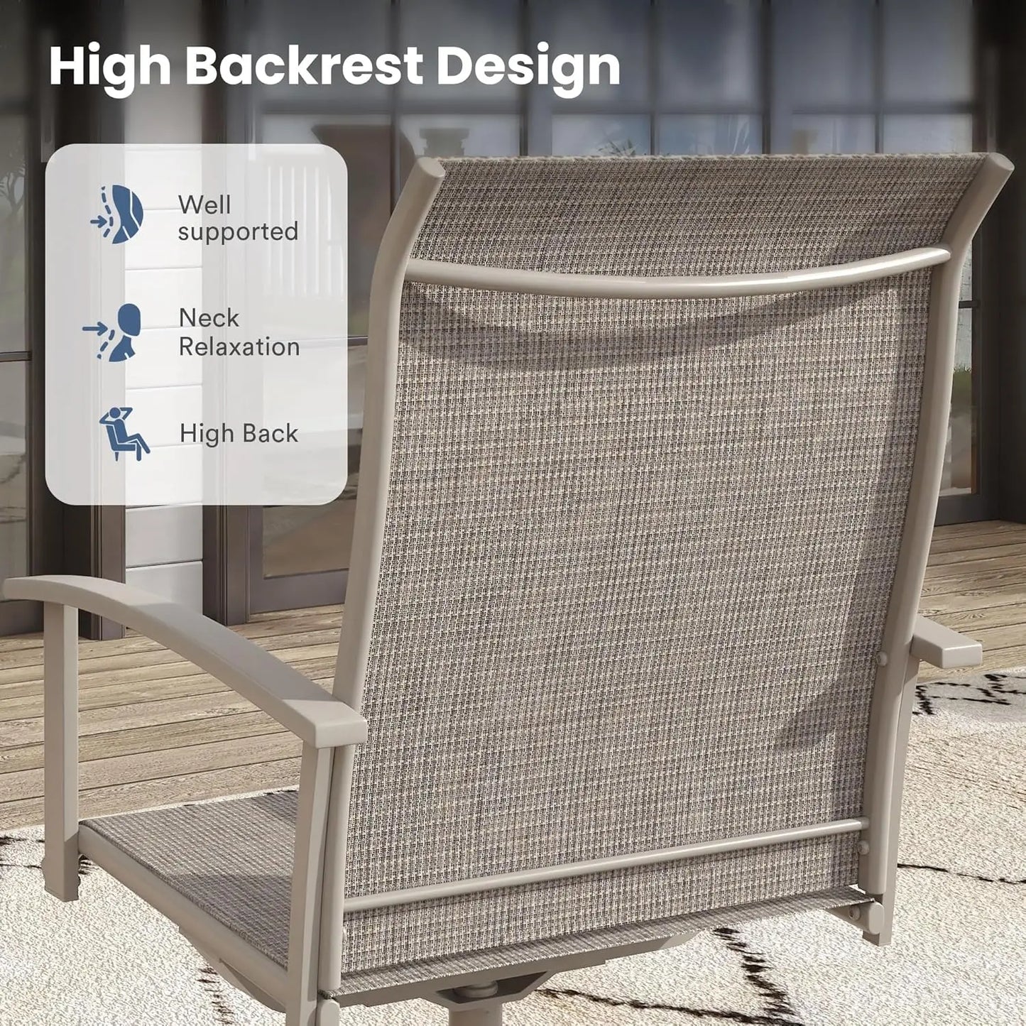 Swivel Textilene Patio Chairs Set of 4 for Lawn Garden
