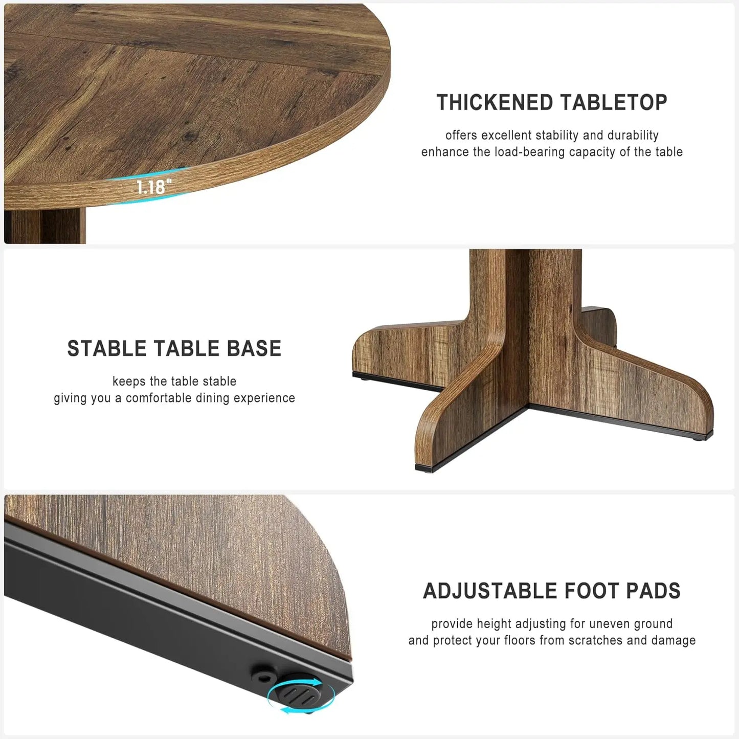 Studyset Round Dining Table For 4 Farmhouse Wood Top