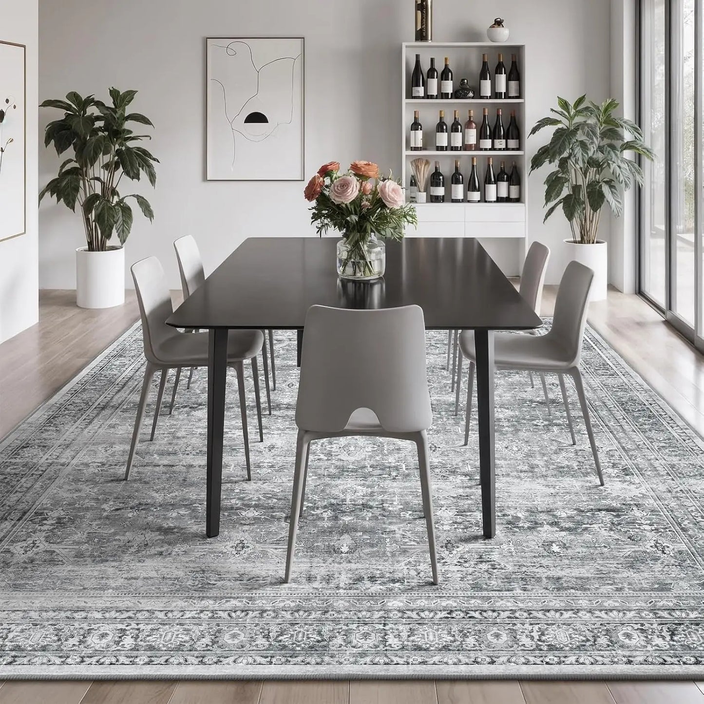 Luxurious Floral Wool Area Rug With Non Slip Backing