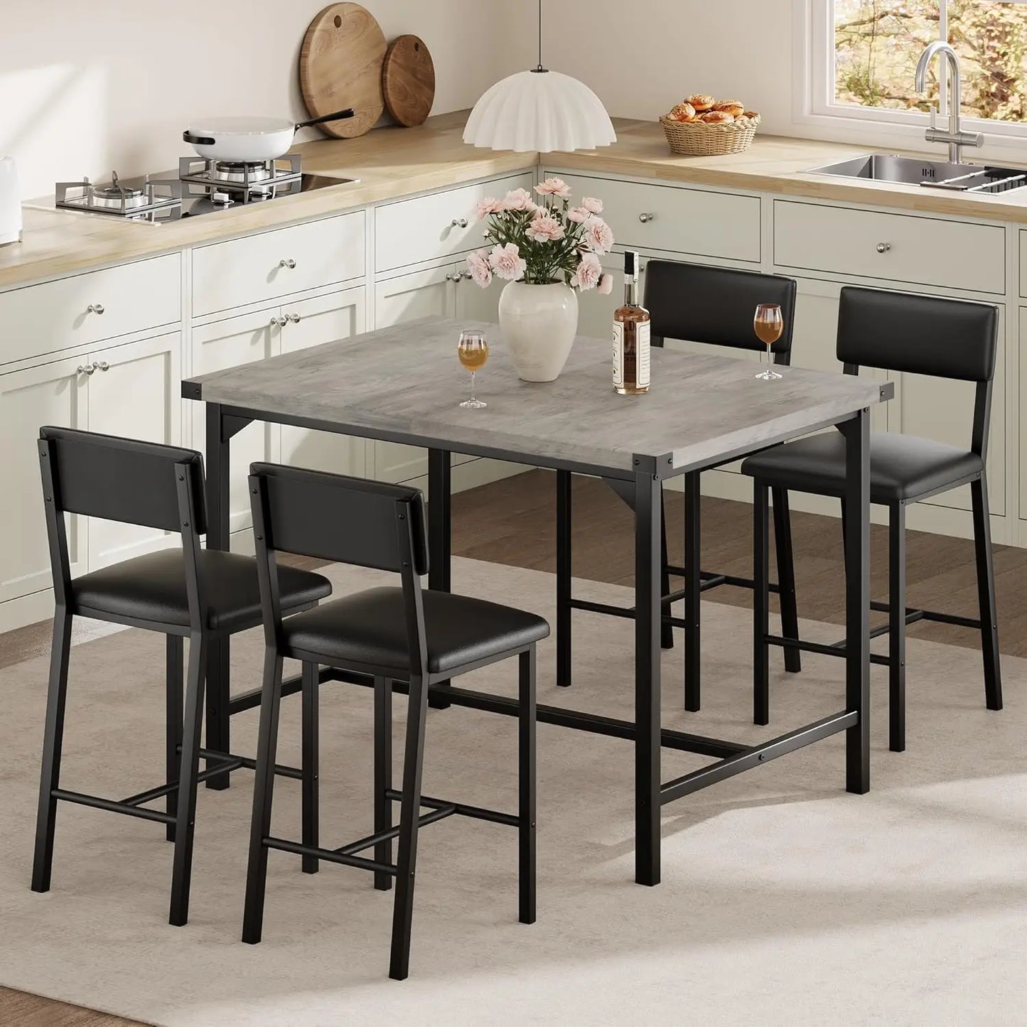 HiMISS 5Piece Dining Table Set With Bar Table And Chairs