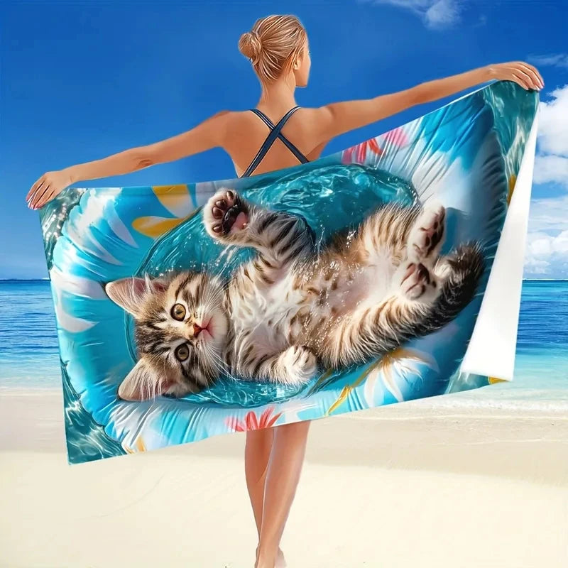 Cute Kitten Inflatable Floater Towel For Beach Pool Bath