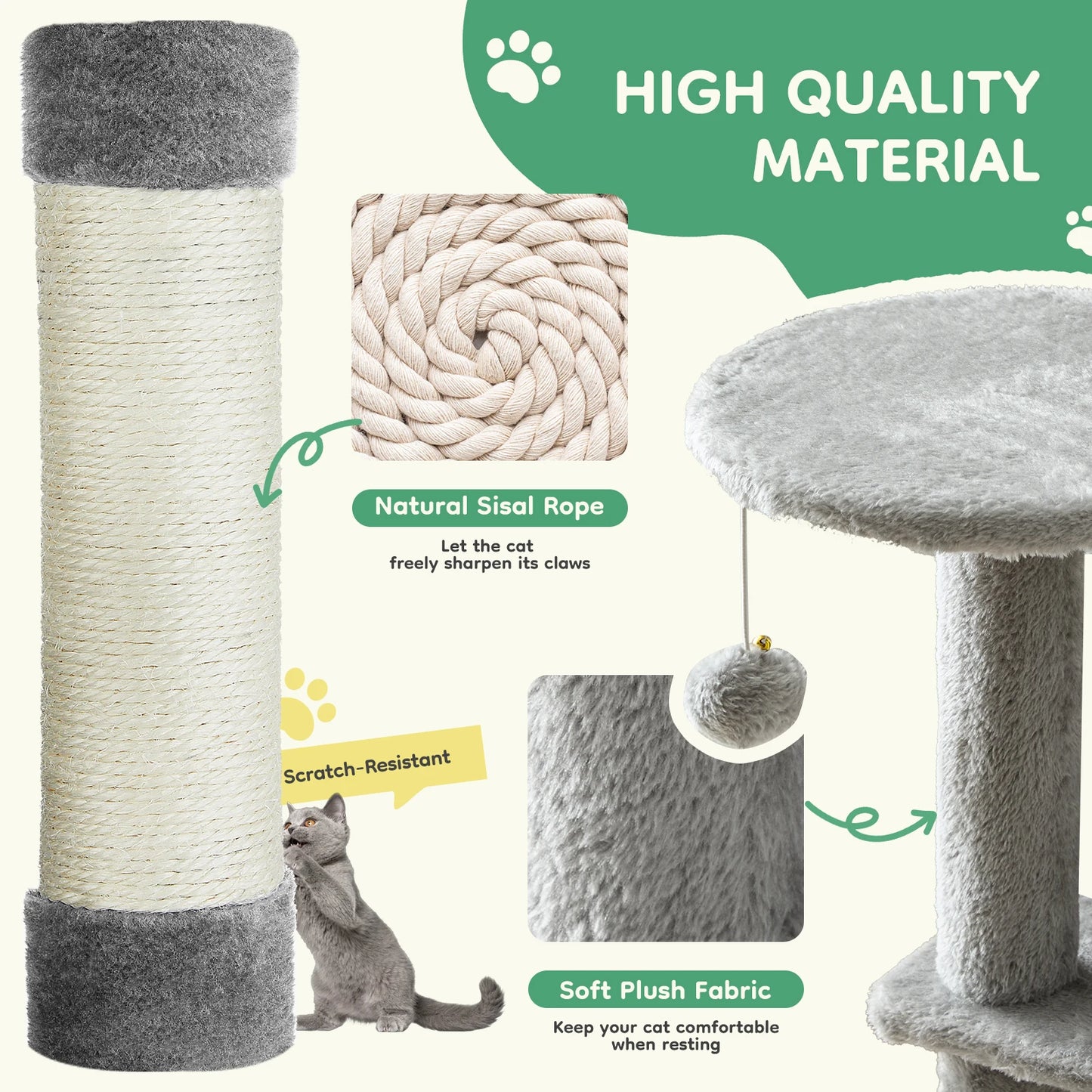 JHK Cat Tree Tall Multi Cat Climbing Tower With Sisal