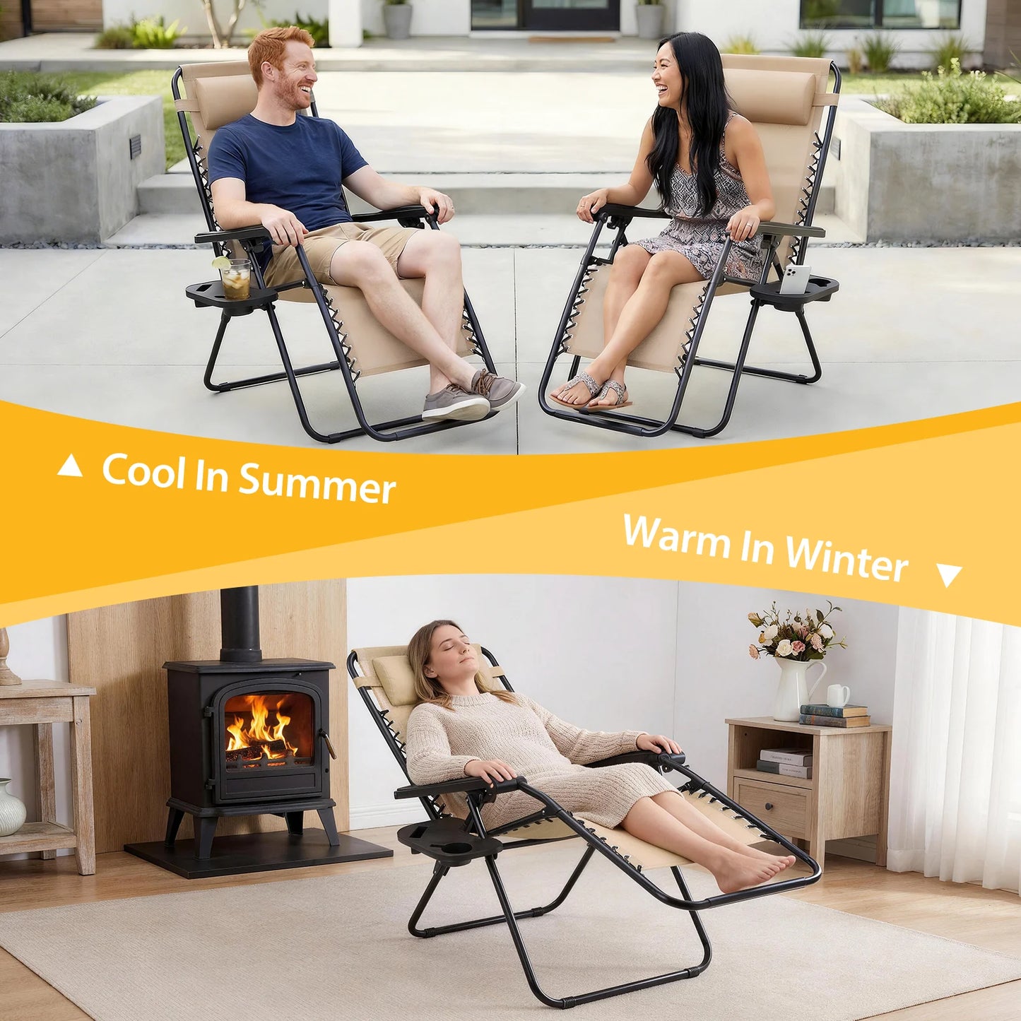 JHK Portable Zero Gravity Recliner Chairs Outdoor Set