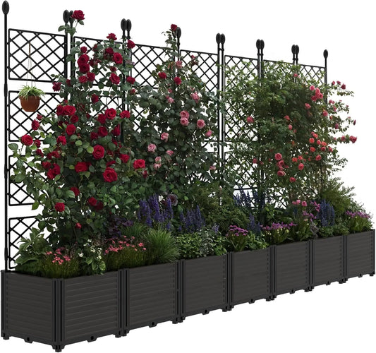 TWISTER.CK Plastic Planter Box With Trellis Rack For Outdoor Balcony