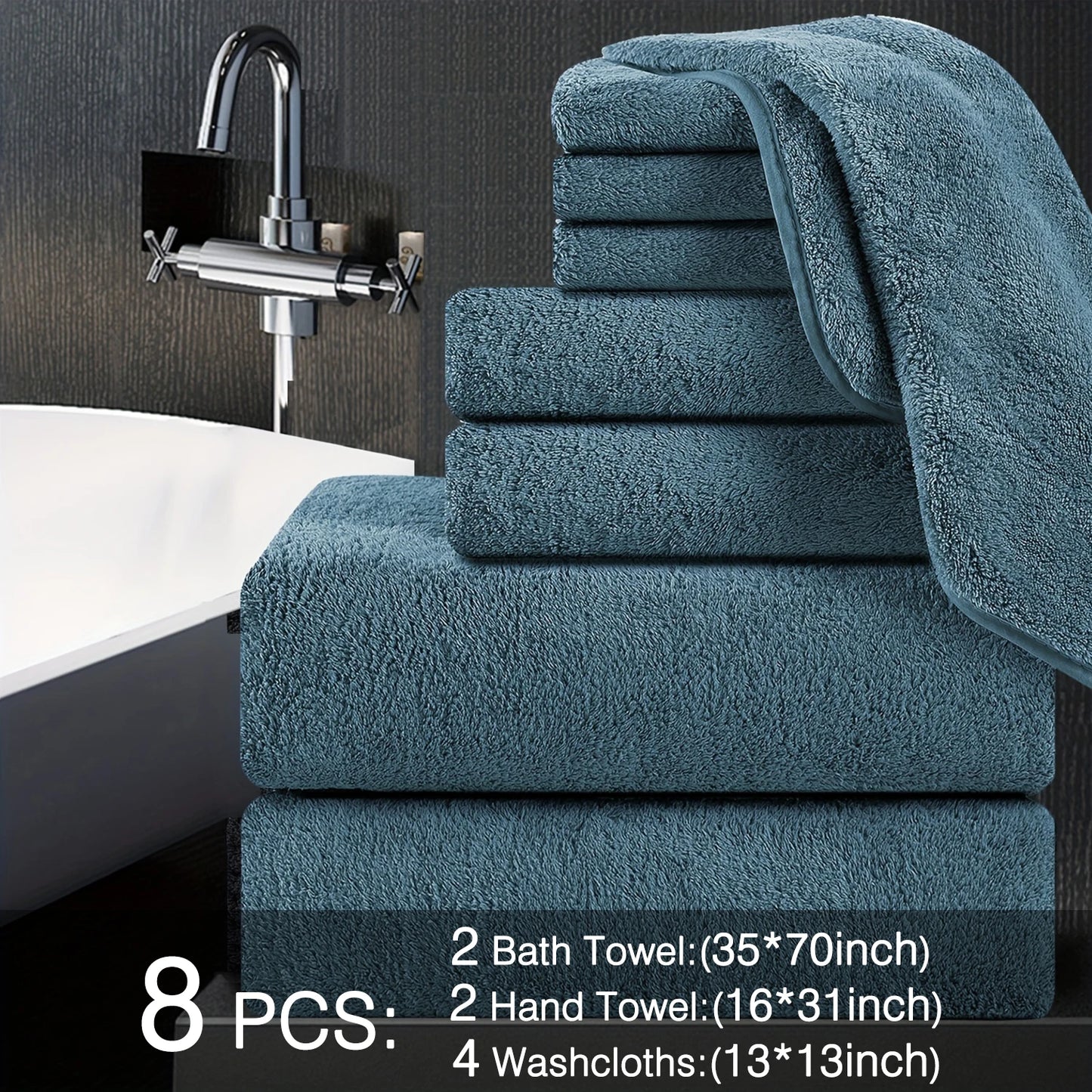 Belista Oversized Bath Towels Set Eight Piece Includes Towels Washcloths