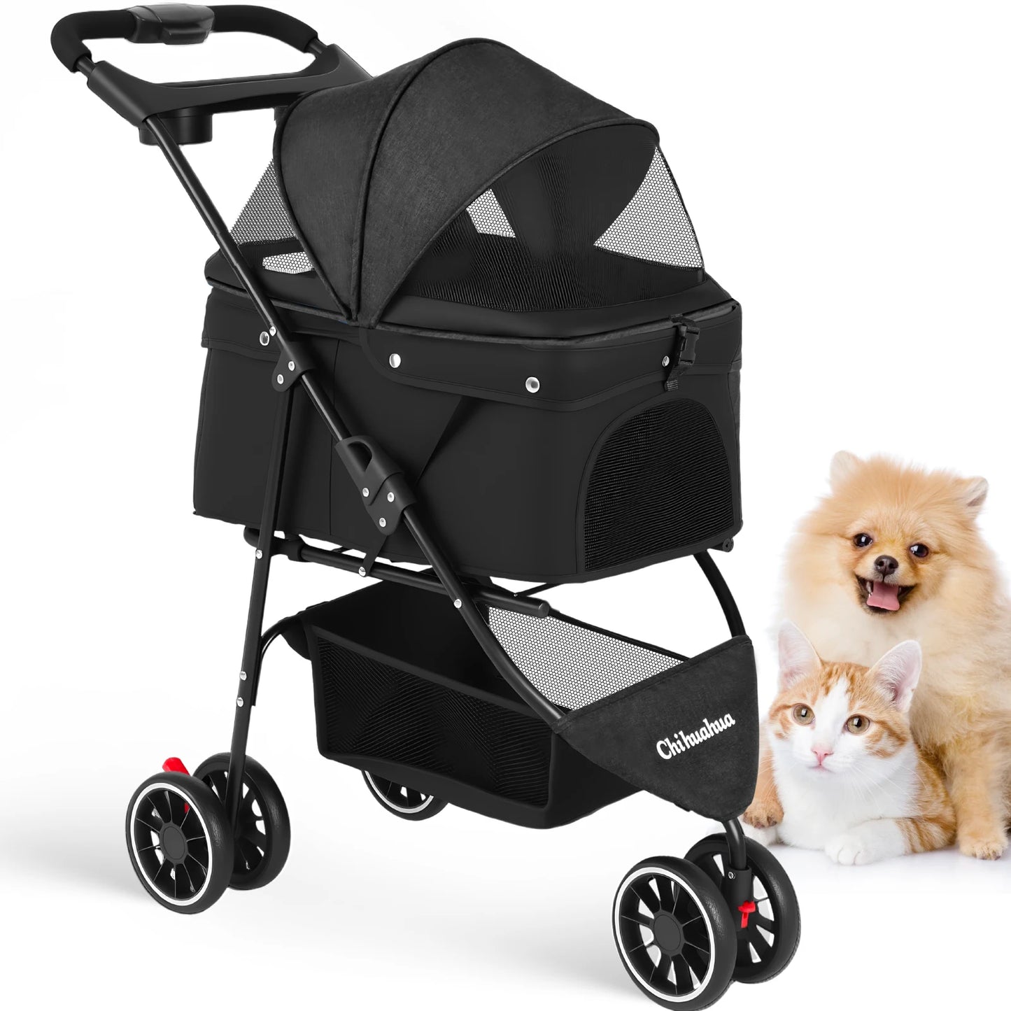 Chihuahua Foldable Pet Stroller for Cats and Dogs Three Wheels