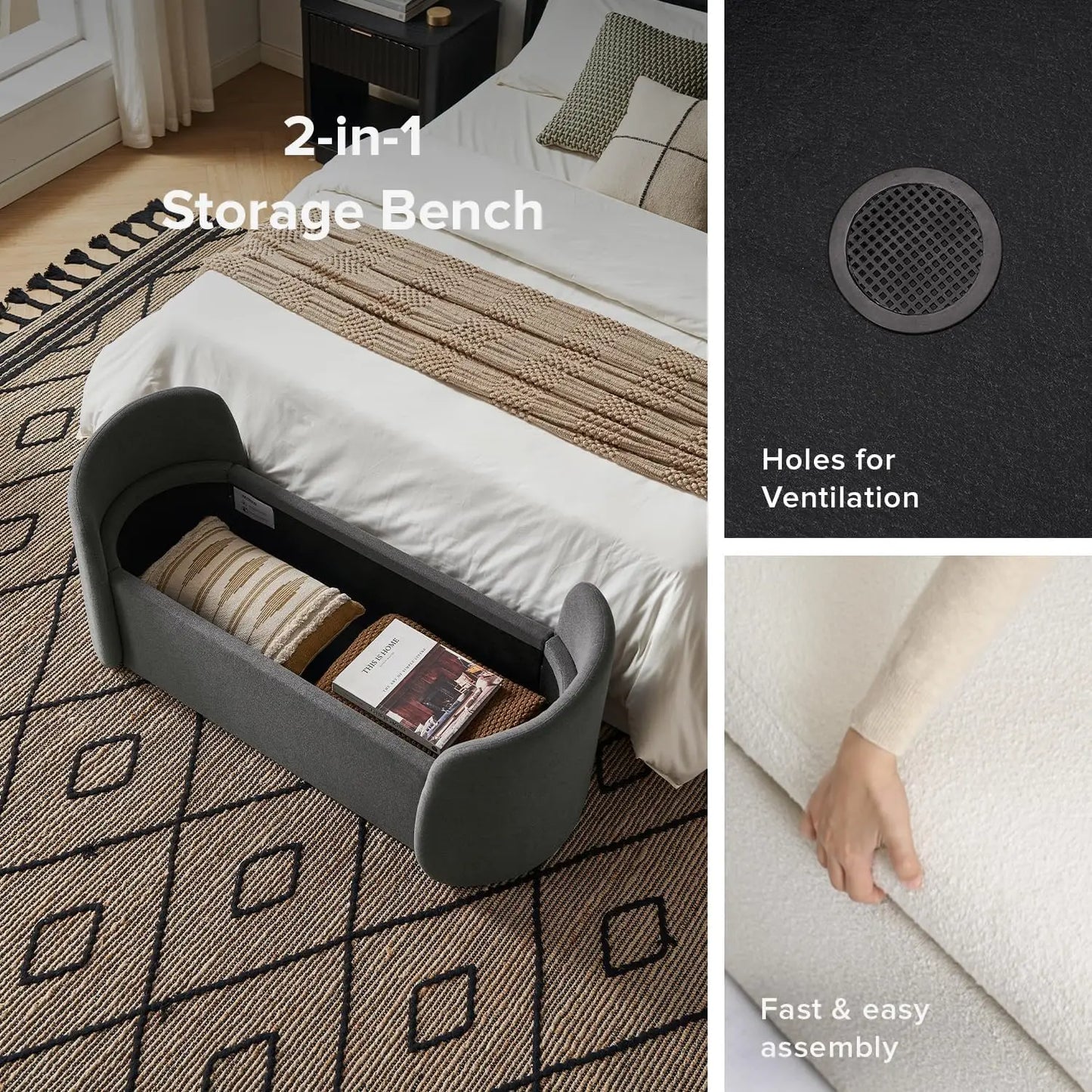 Ottoman Storage Bench for Entryway and Window Seating