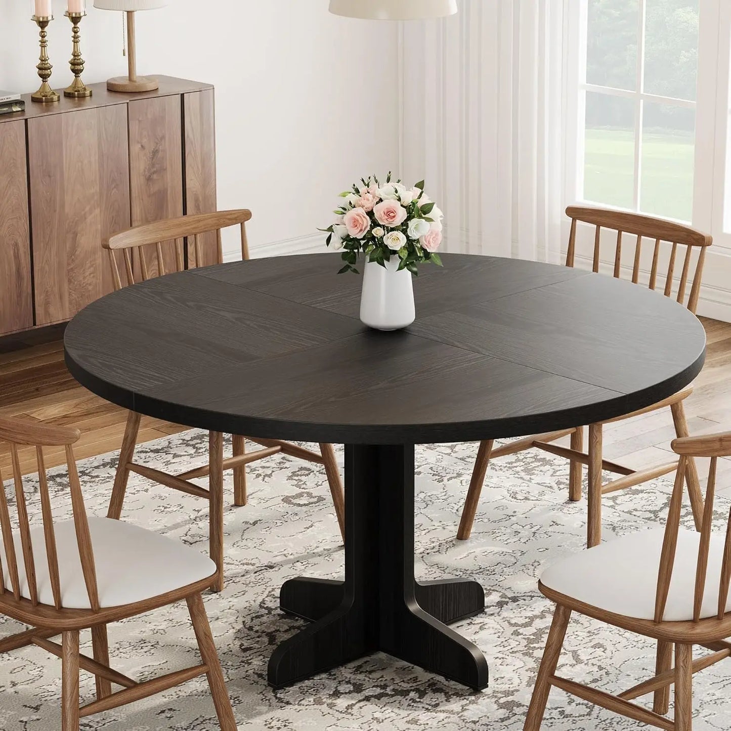 Studyset Round Dining Table For 4 Farmhouse Wood Top
