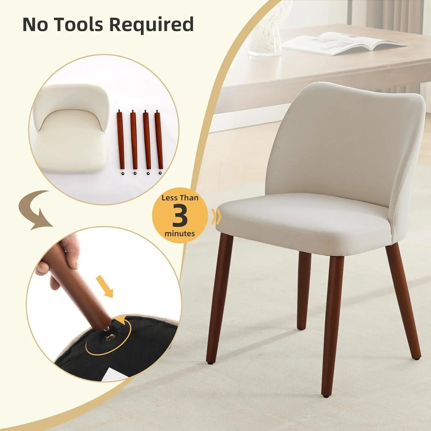 HobbyLane Mid Century Dining Chairs With Wood Legs Linen Upholstered