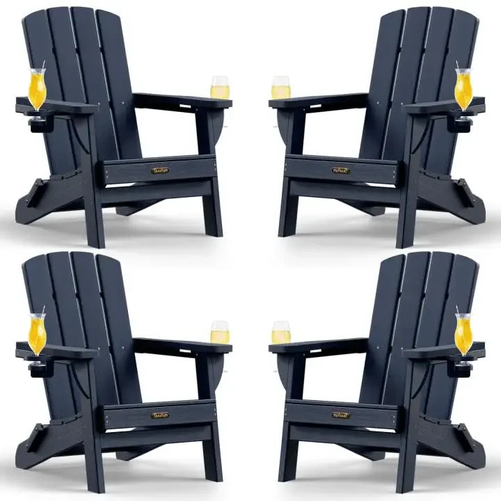 Folding Adirondack Chairs 4 Pack All Weather HDPE With Cupholders