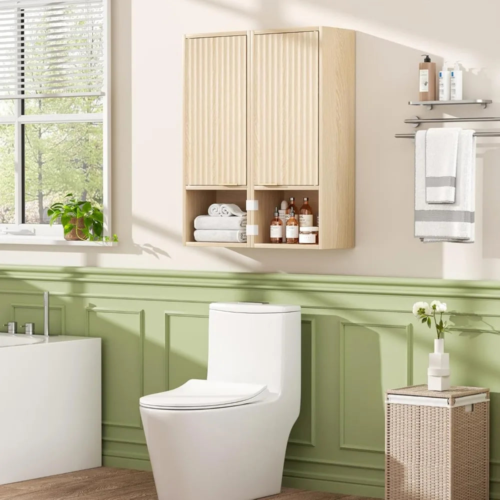 Oak Linen Tower Bathroom Storage Cabinet