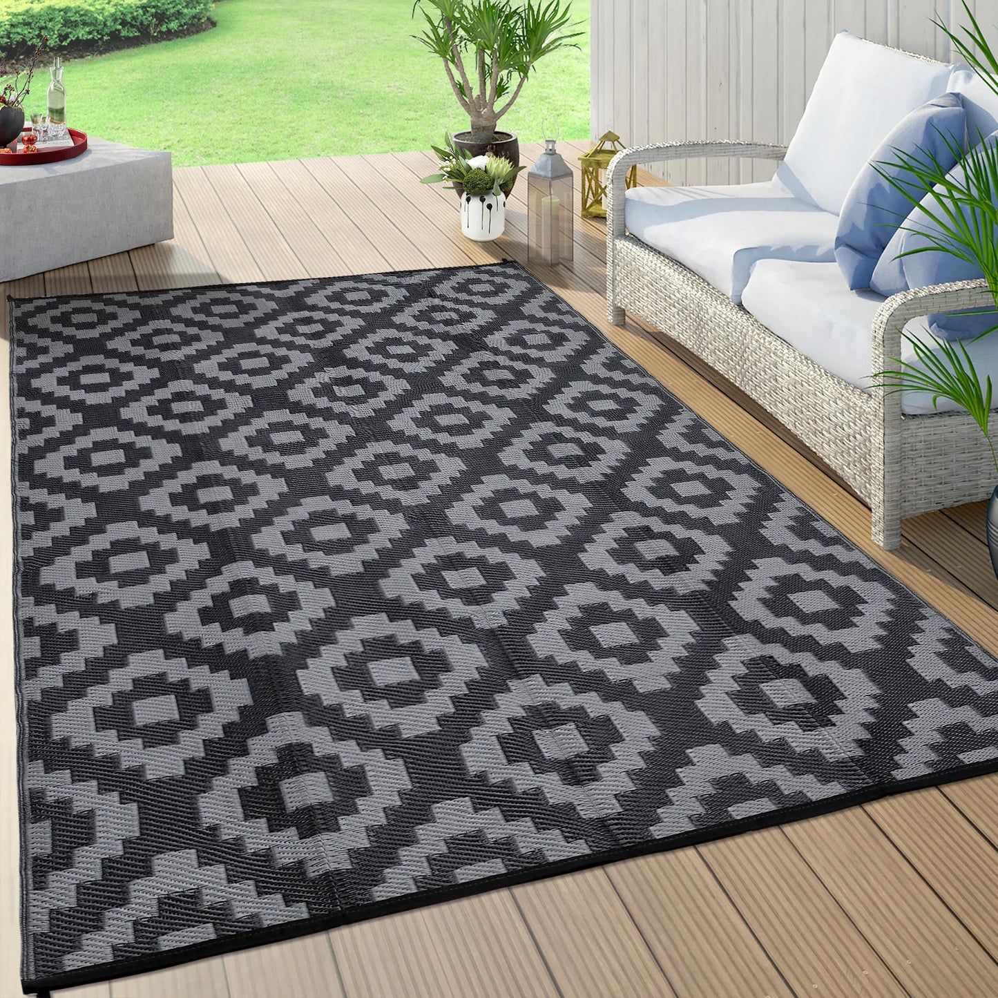 StudysetCN Outdoor Geometric Waterproof Reversible Plastic Straw Rug