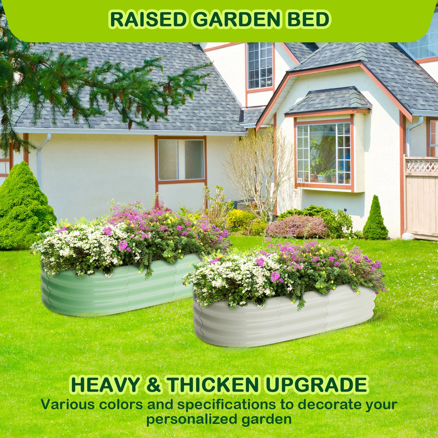 HiMISS Oval Galvanized Raised Garden Bed Outdoor Planter