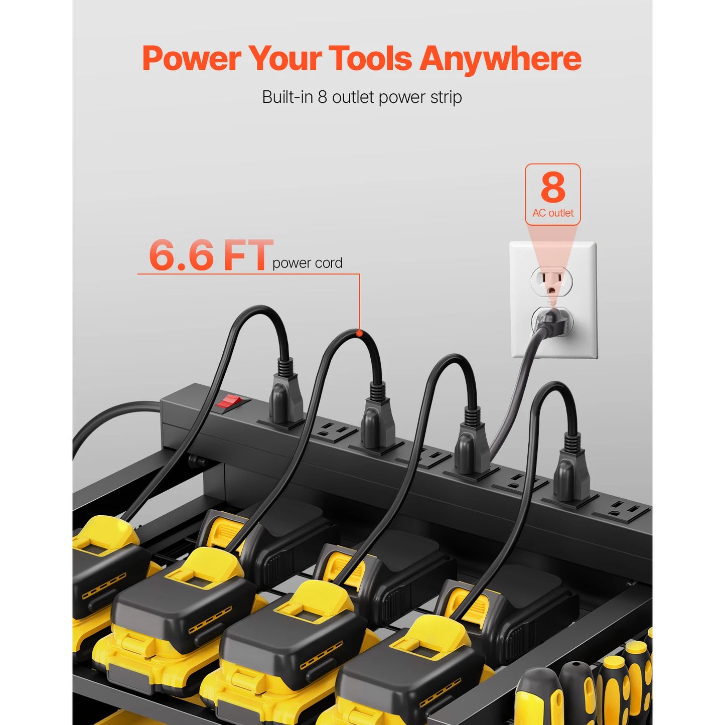 4-Tier Tool Organizer Cart With Charging Station And Outlets