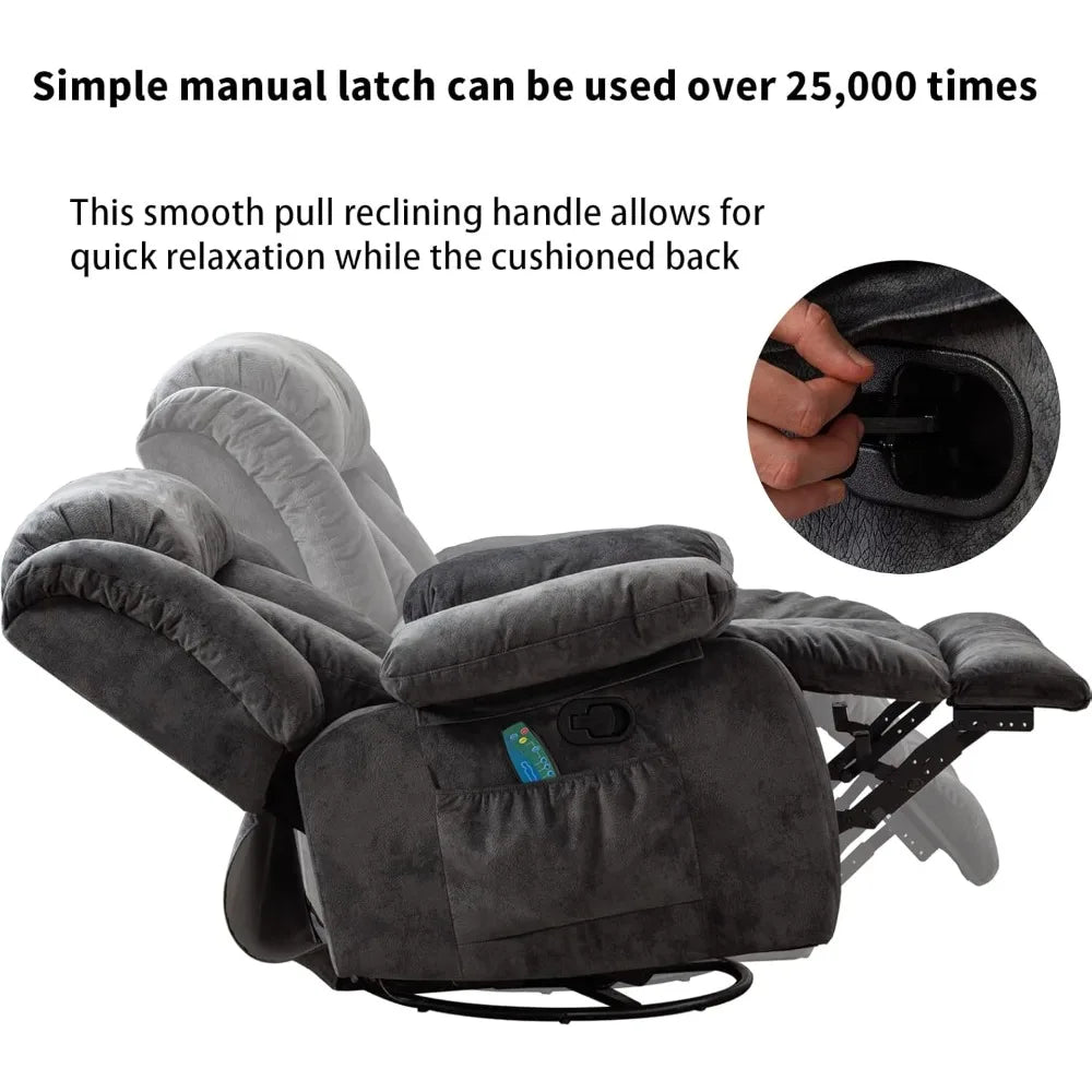 Massage Swivel Rocker Recliner Chair With Heat And Vibration