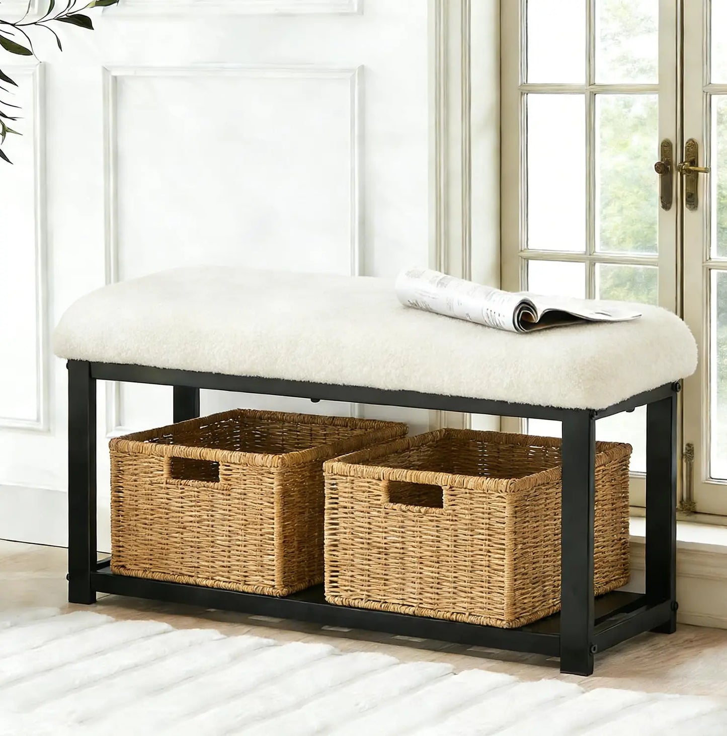 Entryway Shoe Storage Bench With Flip Drawers And Lift Top