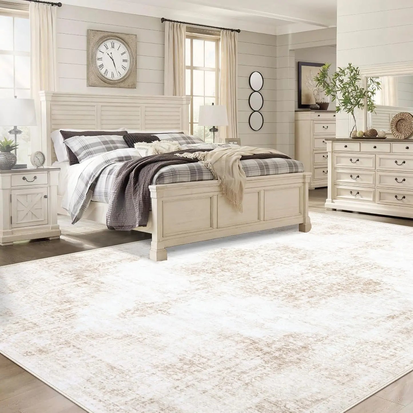 Vintage Washable Non-Slip Low-Pile Area Rug for Living Rooms